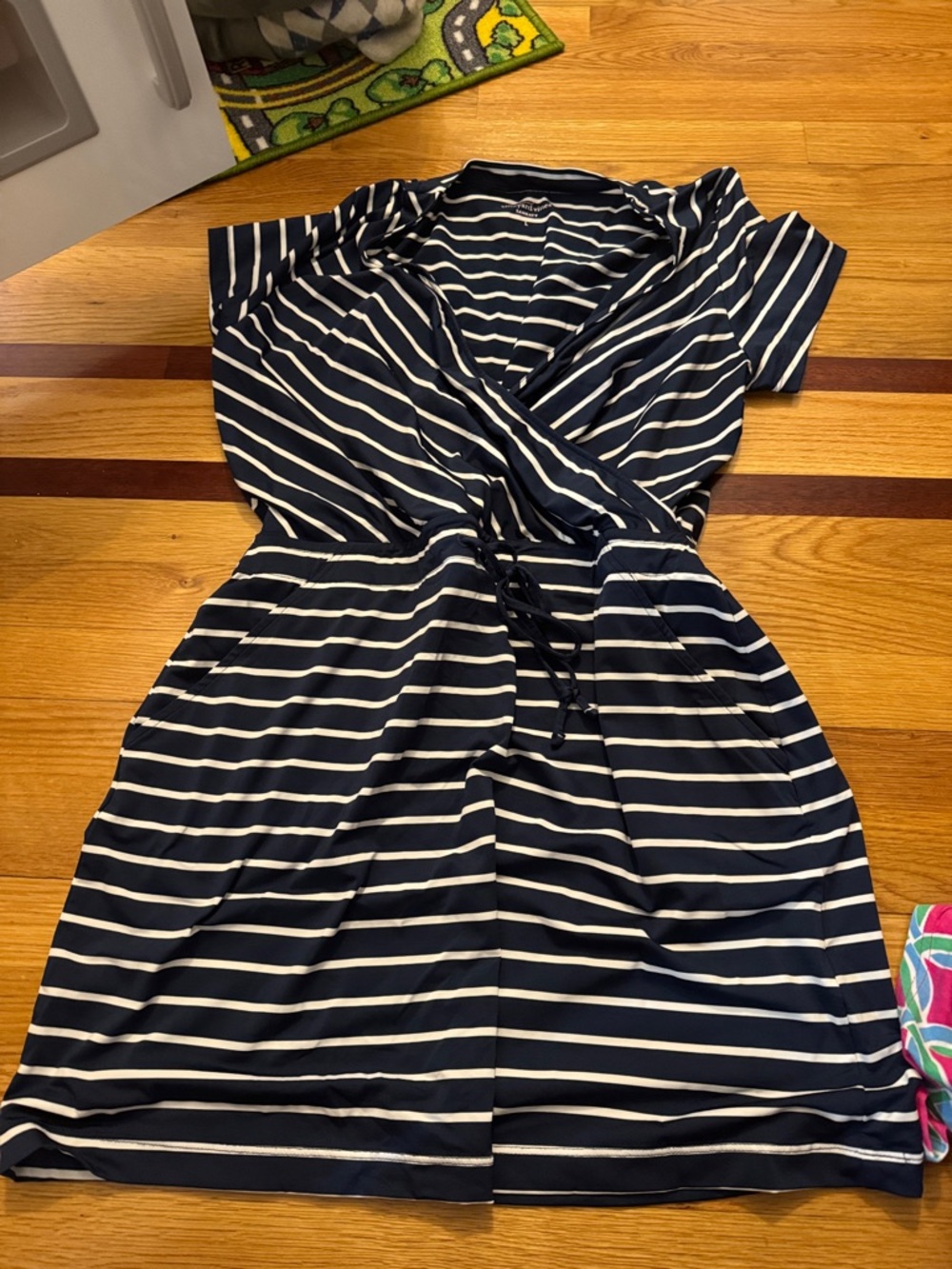 Vineyard Vines Navy and White Striped Wrap-Style Dress